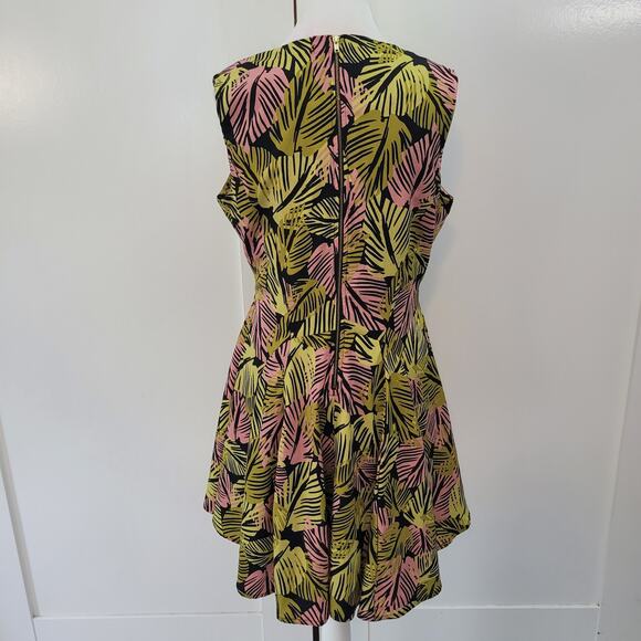 Bar III Size L Sleeveless Tropical Palm Leaf Print Fit & Flare Dress Tropical - Picture 3 of 8